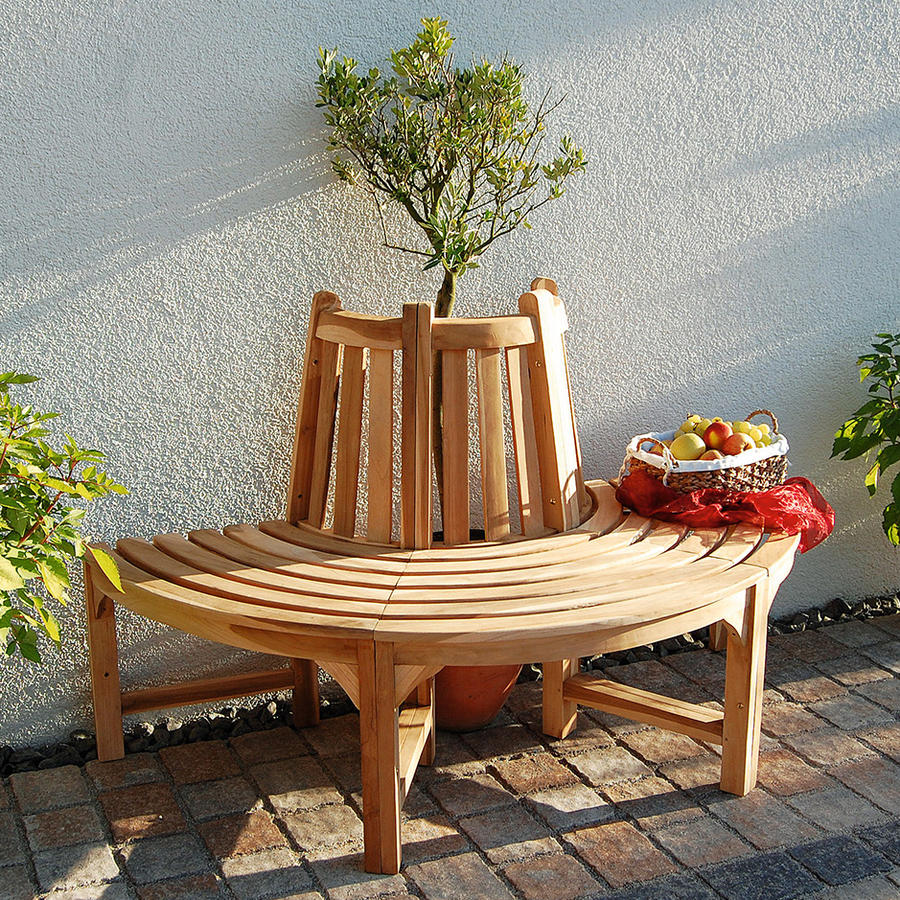 Teakholz-Baumbank Gre 2, halber Kreis