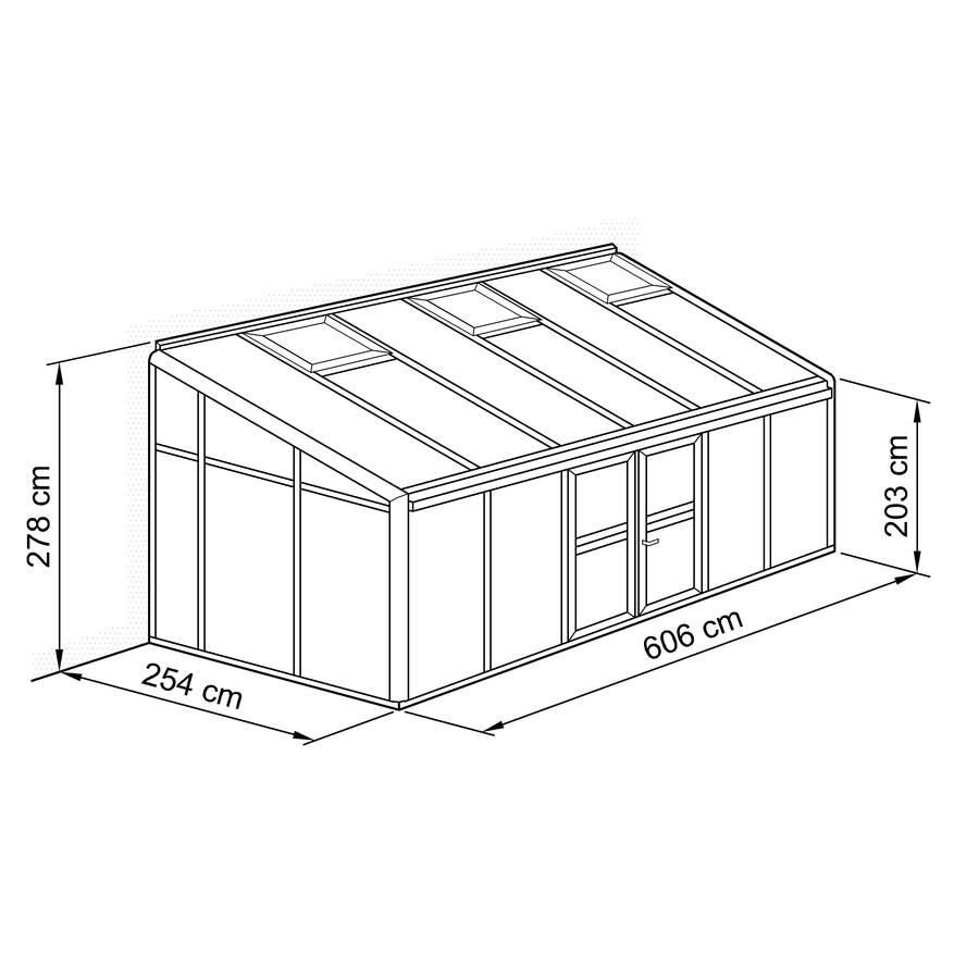 Anlehn- und Balkon-Gewächshaus Typ Allplanta® BXL12  254 x 607 cm