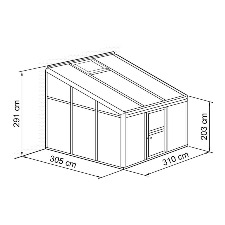 Anlehn- und Balkon-Gewächshaus Typ Allplanta® BXL13  305 x 310 cm