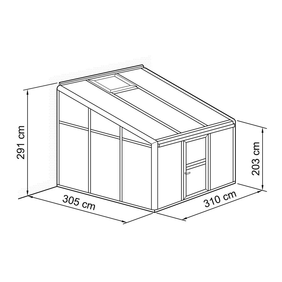 Anlehn- und Balkon-Gewchshaus Typ Allplanta BXL13  305 x 310 cm