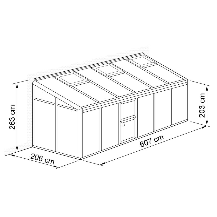 Anlehn- und Balkon-Gewchshaus Typ Allplanta  BXL8  206 x 607 cm